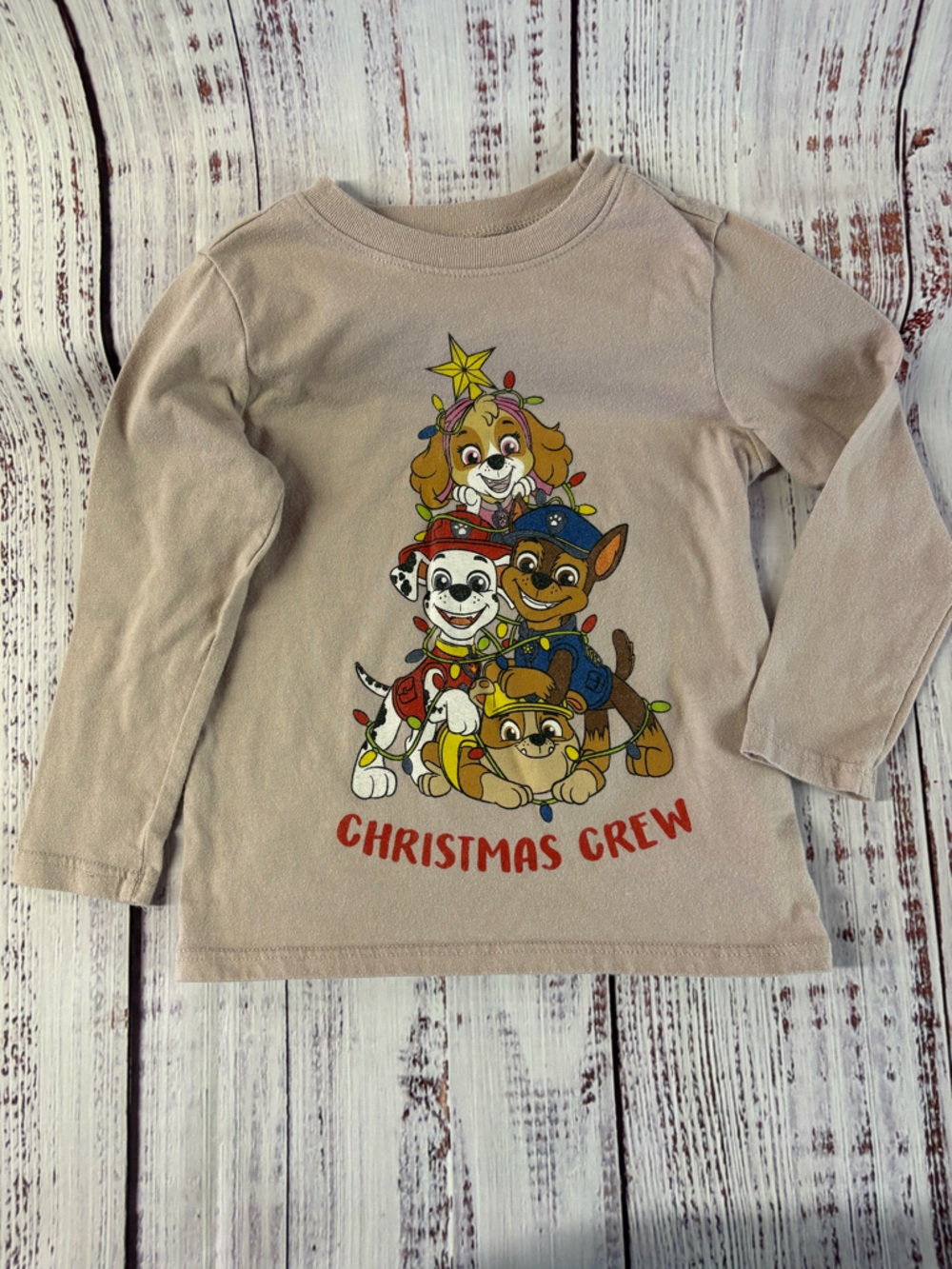 Nickelodeon Beige Long-Sleeve Tee with Paw Patrol Christmas Crew Graphic